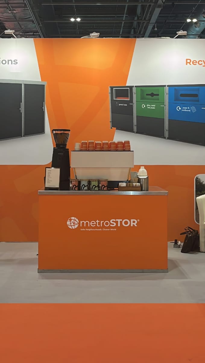 mobile coffee bar at Homes UK exhibition