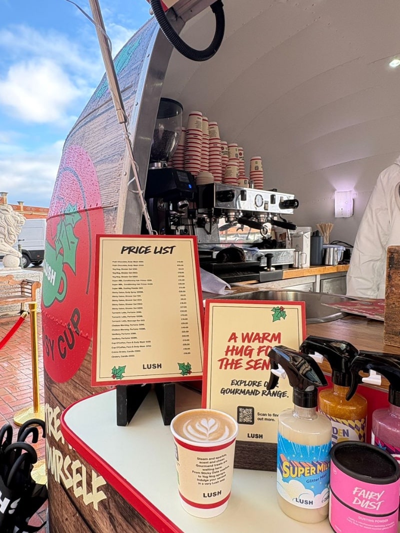mobile barista product launch set up for LUSH with all vegan menu and product samples