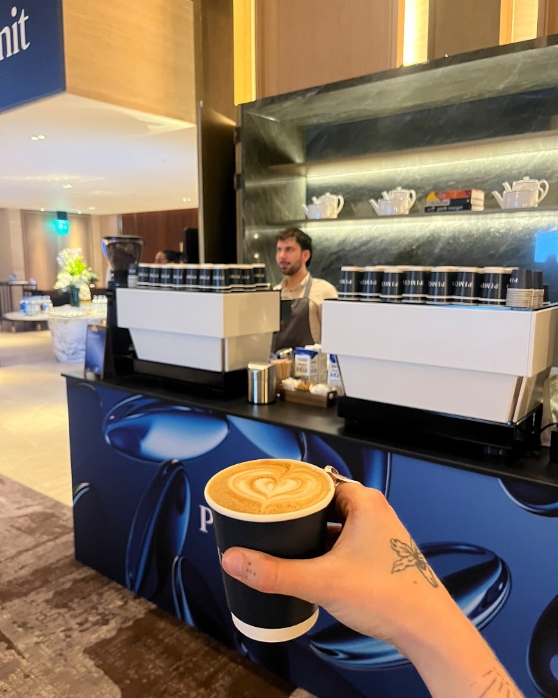 mobile coffee caterers with coffee bar and barista at conference venue