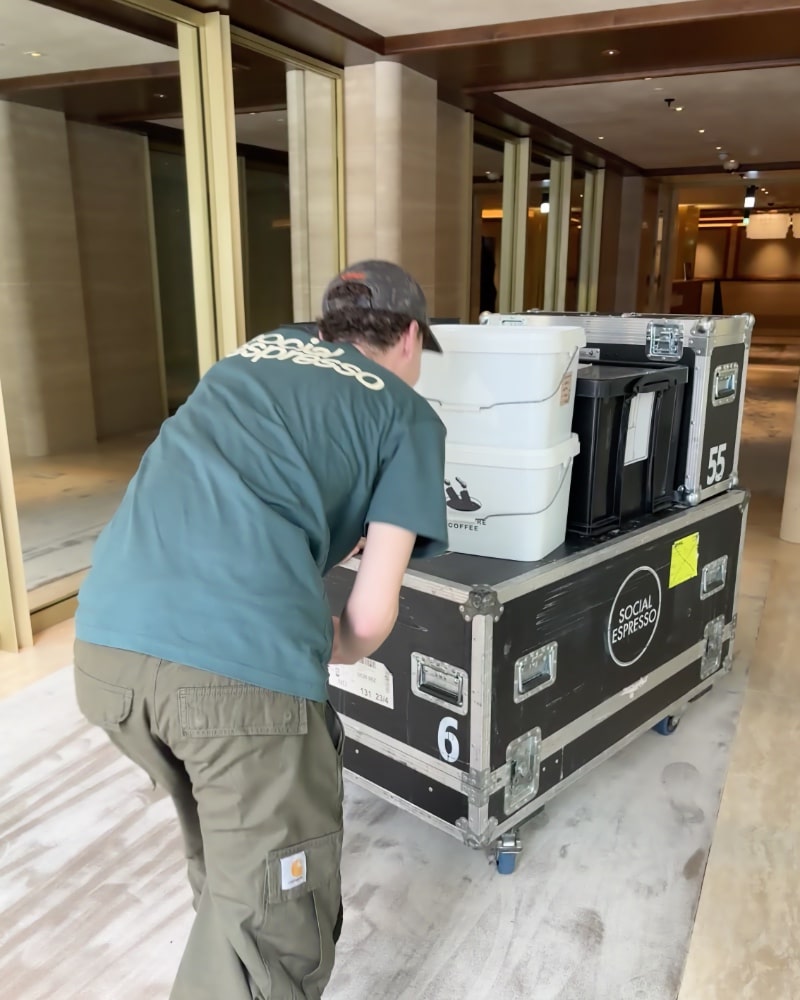 set up for mobile coffee machine service at conference venue